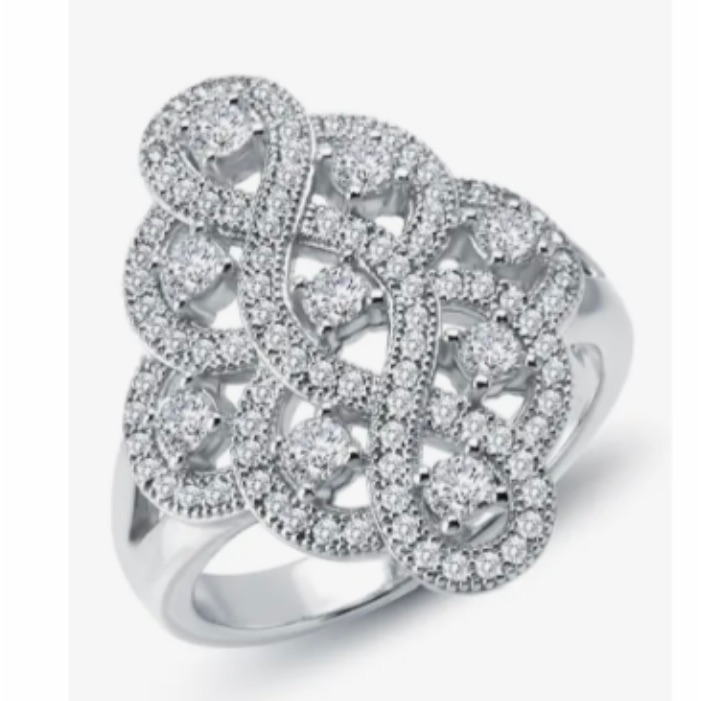 Nwt Lafonn Micro Pave Simulated Diamond Sterling Silver Heart Beat Ring